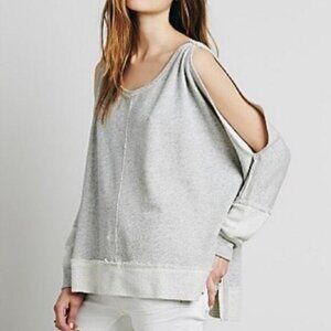 Free People Dandelion Grey And White Cold Shoulder Sweatshirt Size M